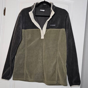 Columbia L fleece pullover, green, grey, cream